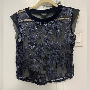 Vintage Bebe Sheer Sequin Top in Navy | S